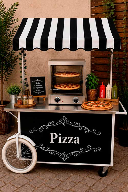 Carrito Pizzas para eventos en Madrid Alquiler de carrito de pizzas premium vintage decorado para eventos corporativos y bodas en Madrid